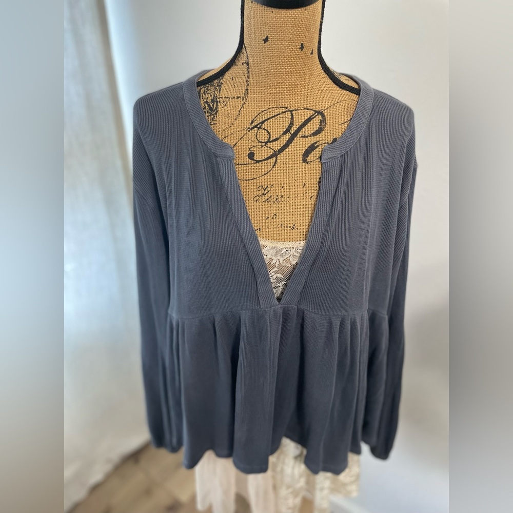 Lucky Brand Blue Peplum Top